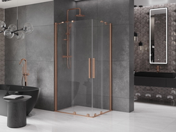 Mexen Velar Duo плъзгаща се душ кабина 100 x 90 см, прозрачна, матиран месинг - 871-100-090-02-65