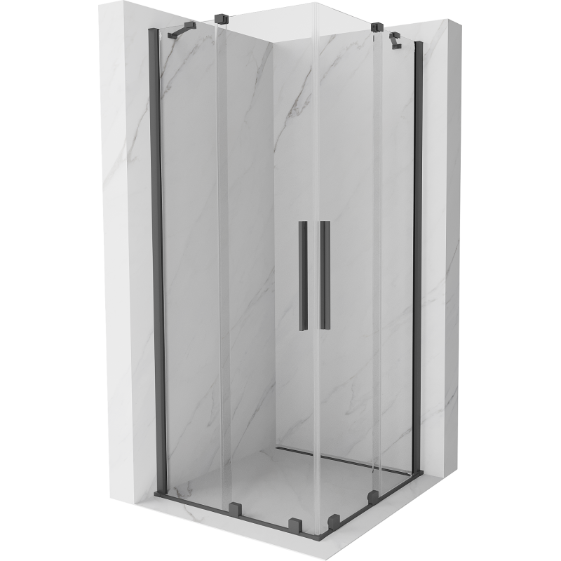 Mexen Velar Duo плъзгаща се душ кабина 80 x 80 см, прозрачна, четкано пистолетно сиво - 871-080-080-02-66