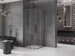 Mexen Velar Duo плъзгаща се душ кабина 80 x 80 см, прозрачна, четкано пистолетно сиво - 871-080-080-02-66