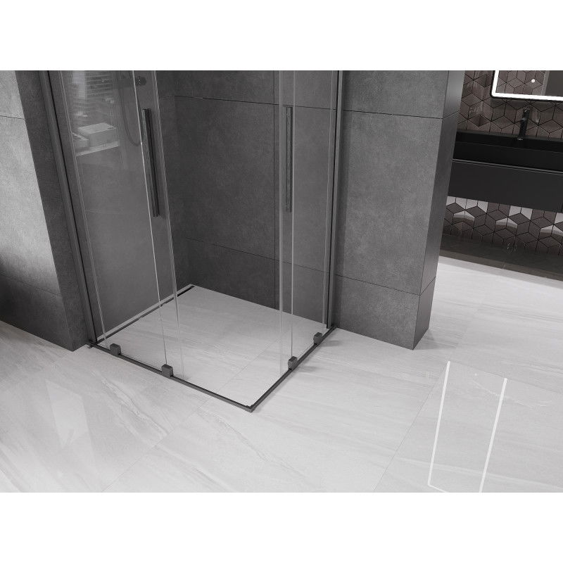 Mexen Velar Двойна душ кабина с плъзгащи врати 90 x 80 см, прозрачна, четка сив цвят на оръжие - 871-090-080-02-66