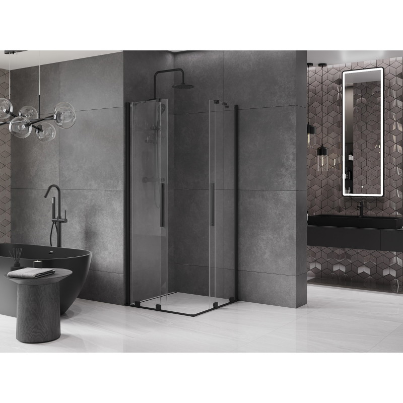 Mexen Velar  Duo разтегателна душ кабина 80 x 80 см, прозрачна, черна - 871-080-080-02-70