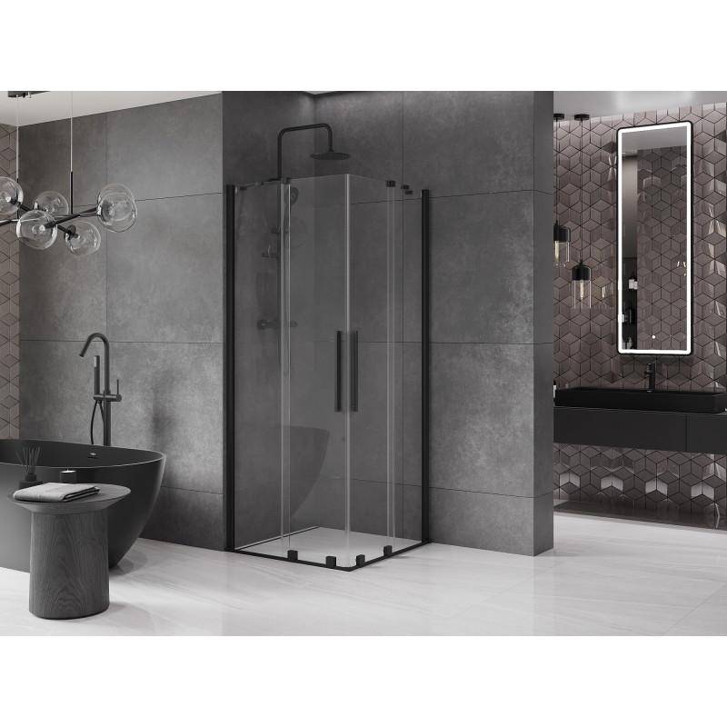 Mexen Velar  Duo разтегателна душ кабина 80 x 80 см, прозрачна, черна - 871-080-080-02-70