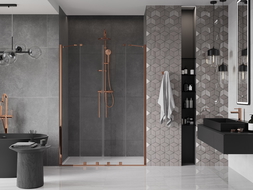 Mexen Velar Duo плъзгащи се душ врати 150 cm, прозрачни, розово злато - 871-150-000-02-60
