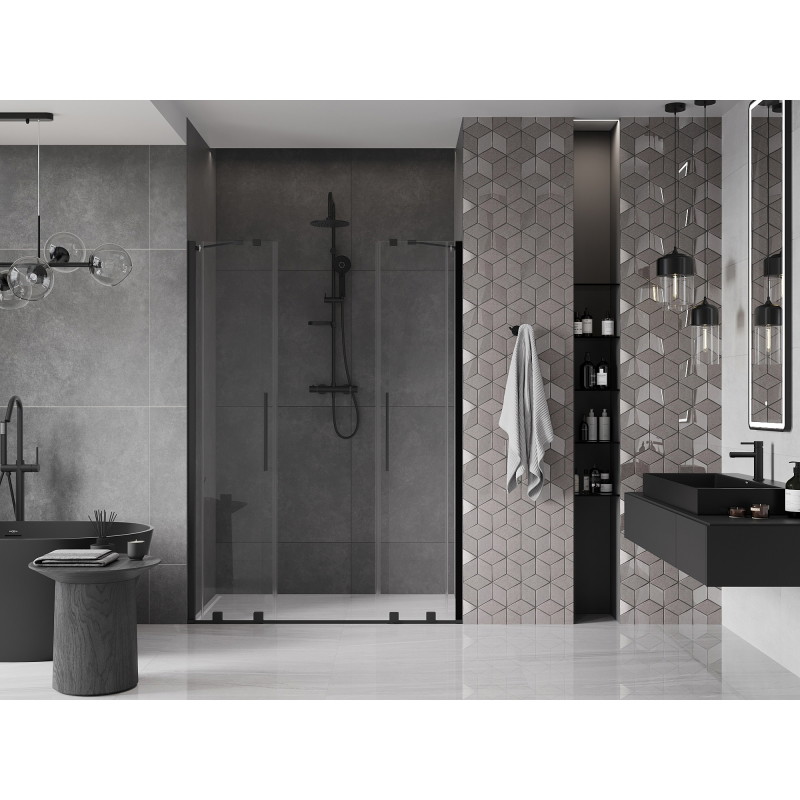 Mexen Velar Двойни плъзгащи се душ врати 160 см, прозрачни, черни - 871-160-000-02-70