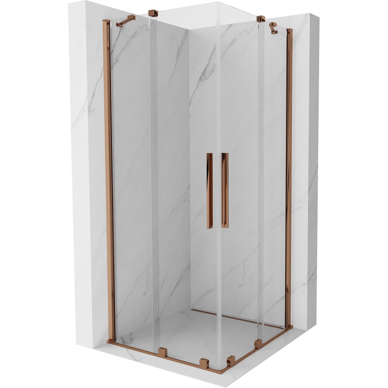 Mexen Velar Двоен плъзгащ се душ кабина 100 x 100 см, прозрачен, розово злато