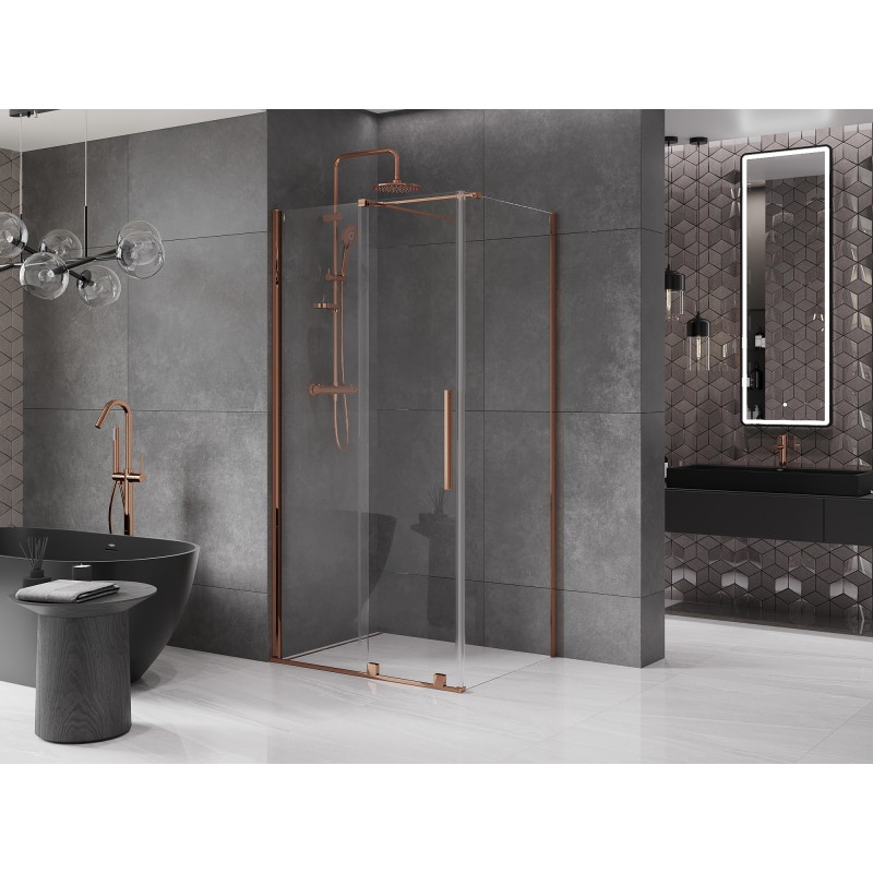Mexen Velar плъзгаща се душ кабина 100 x 80 см, прозрачна, розово злато