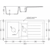 Мексен Андрес мивка от гранит 1,5-камера с оттичател 1000 x 500 мм, черен/сребърен металик, сифони хром - 6515101510-73