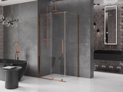 Mexen Velar плъзгаща се душ кабина 120 x 90 см, прозрачна, розово злато