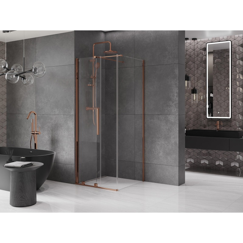 Mexen Velar плъзгаща се душ кабина 90 x 90 см, прозрачна, розово злато