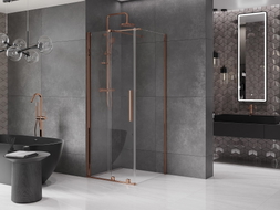 Mexen Velar плъзгаща се душ кабина 90 x 90 см, прозрачна, розово злато