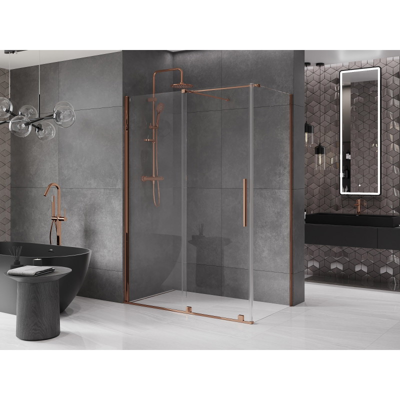 Mexen Velar плъзгаща се душ кабина 160 x 90 см, прозрачна, розово злато