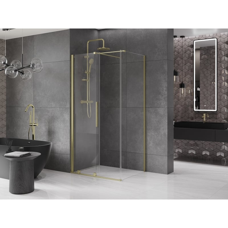 Mexen Velar плъзгаща се душ кабина 90 x 75 см, прозрачна, златна матирана