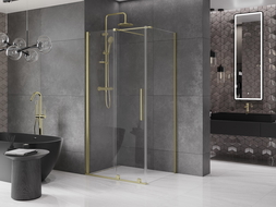 Mexen Velar душ кабина разтегателна 90 x 80 см, прозрачна, златна четка - 871-090-080-01-55