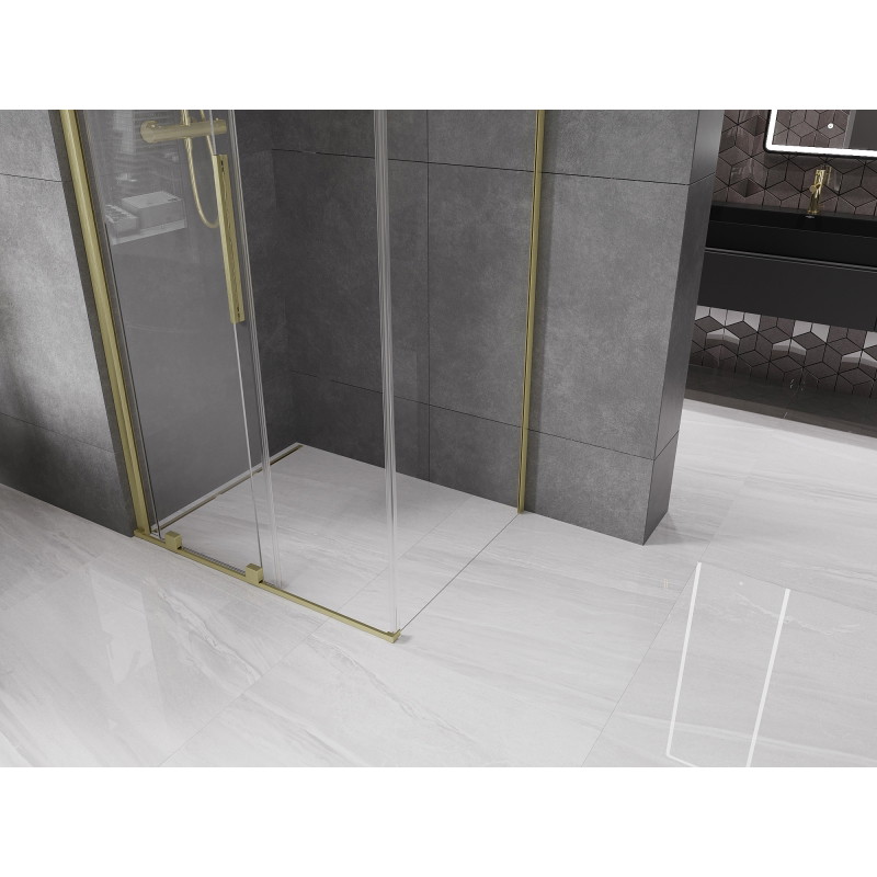 Mexen Velar плъзгаща се душ кабина 110 x 85 см, прозрачна, златиста матова