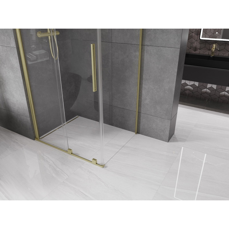Mexen Velar плъзгаща се душ кабина 110 x 85 см, прозрачна, златиста матова