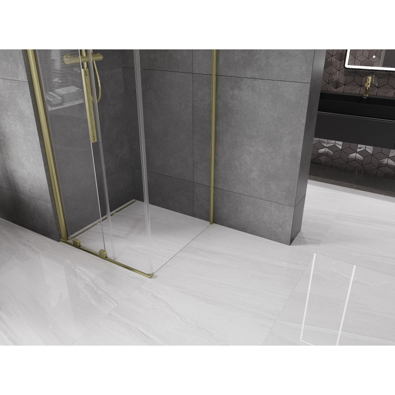 Mexen Velar плъзгаща се душ кабина 90 x 90 см, прозрачна, златна четкана