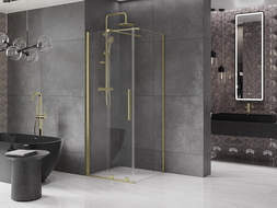 Mexen Velar душ кабина с раздвижни врати 120 x 120 см, прозрачна, златна четка - 871-120-120-01-55