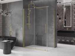 Mexen Velar Плъзгаща се душ кабина 140 x 70 см, прозрачна, златна четка