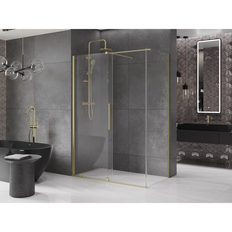 Mexen Velar плъзгащa се душ кабина 150 x 85 см, прозрачна, златнa четканa