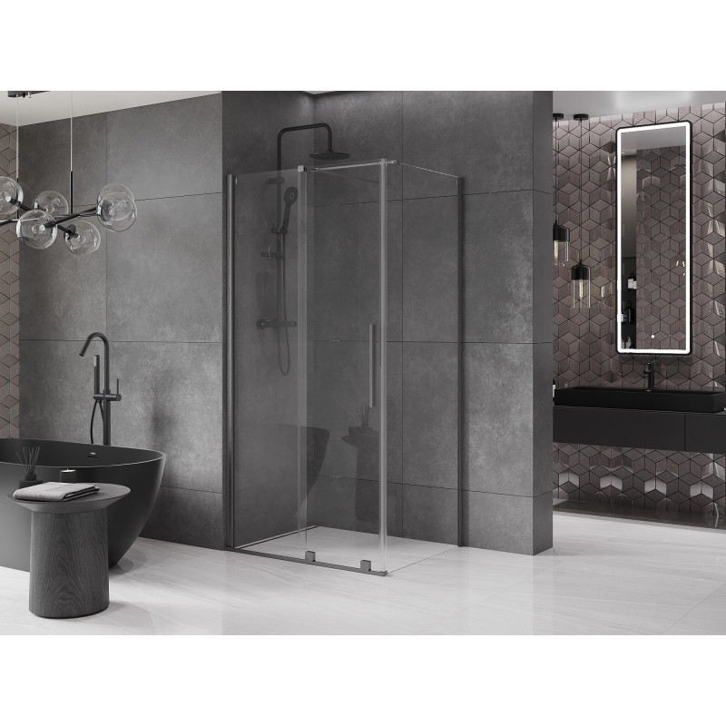 Mexen Velar плъзгаща се душ кабина 110 x 85 см, прозрачна, четкано оръжейно