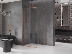 Mexen Velar душ кабина с плъзгащи се врати 90 x 70 см, прозрачна, brushed мед - 871-090-070-01-65