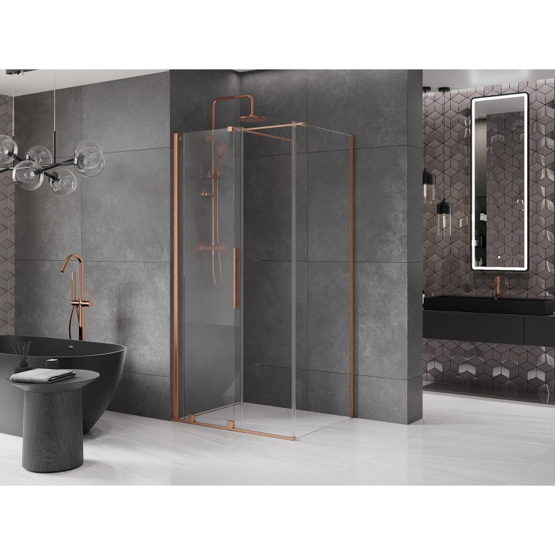 Mexen Velar плъзгаща се душ кабина 90 x 75 см, прозрачна, четкана мед