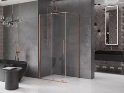 Mexen Velar плъзгаща се душ кабина 100 x 120 см, прозрачна, четкана мед