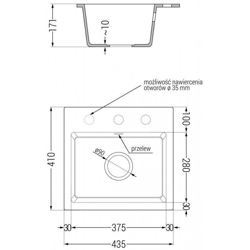Mexen Milo мивка от гранит с 1 камера 435 x 410 mm, бежова, хромиран сифон - 6505441000-69