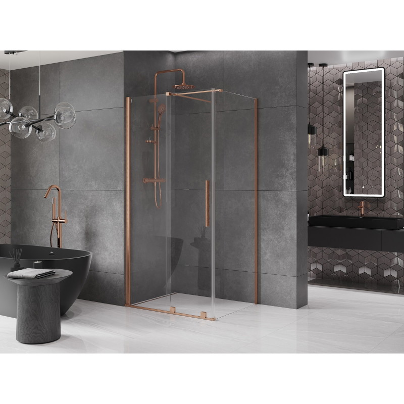 Mexen Velar плъзгаща се душ кабина 110 x 85 см, прозрачна, четкана мед