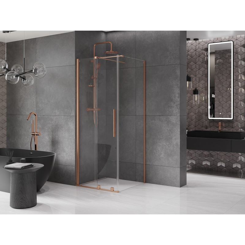 Mexen Velar плъзгаща се душ кабина 90 x 90 см, прозрачна, четкана мед