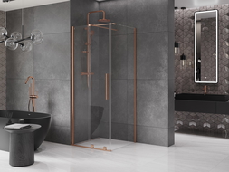 Mexen Velar душ кабина с плъзгащи врати 90 x 90 см, прозрачна, полирана мед - 871-090-090-01-65
