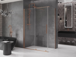 Mexen Velar плъзгаща душ кабина 140 x 85 см, прозрачна, матирано медна