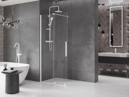 Mexen Velar плъзгаща се душ стена Walk-in 100 x 200 см, прозрачна 8 мм, бяла