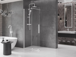 Mexen Velar раздвижна душ кабина Walk-in 100 x 200 см, прозрачна 8 мм, бяла - 871-100-000-03-20