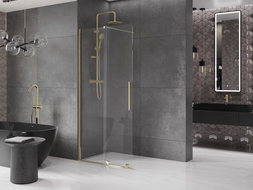 Mexen Velar разтегляема стена за душ Walk-in 120 x 200 см, прозрачна 8 мм, златна - 871-120-000-03-50