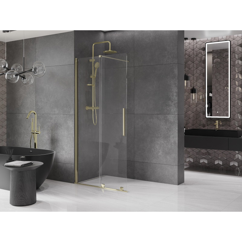 Mexen Velar плъзгаща се душ преграда Walk-in 75 x 200 см, прозрачна 8 мм, златна