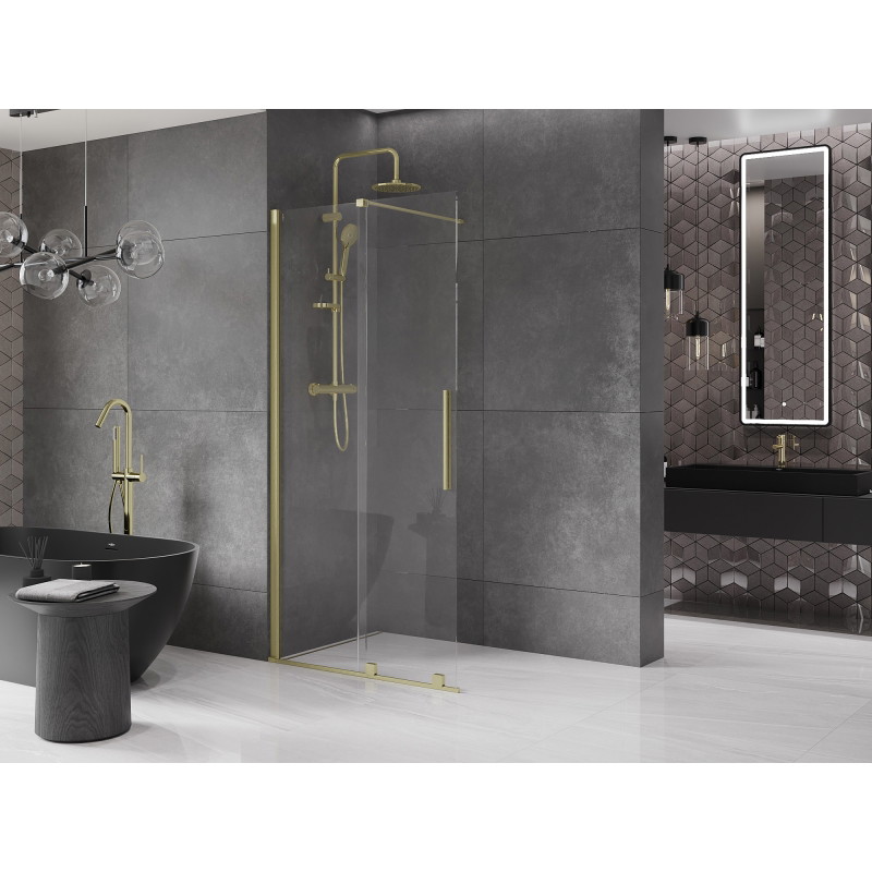 Mexen Velar плъзгаща се душ стена Walk-in 75 x 200 см, прозрачна 8 мм, златна четка