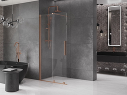 Mexen Velar плъзгаща душ кабина Walk-in 120 x 200 см, прозрачна 8 мм, матирана мед