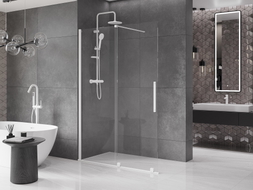 Mexen Velar Плъзгаща душ-преграда Walk-in 140 x 200 см, прозрачна 8 мм, бяла
