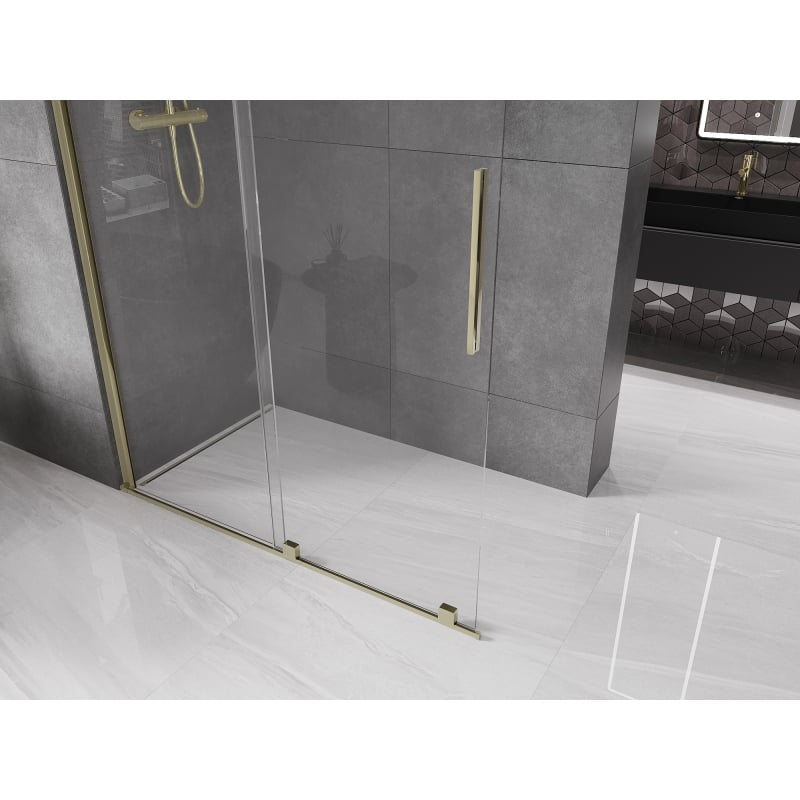 Mexen Velar плъзгаща се душ преграда Walk-in 130 x 200 см, прозрачна 8 мм, златна