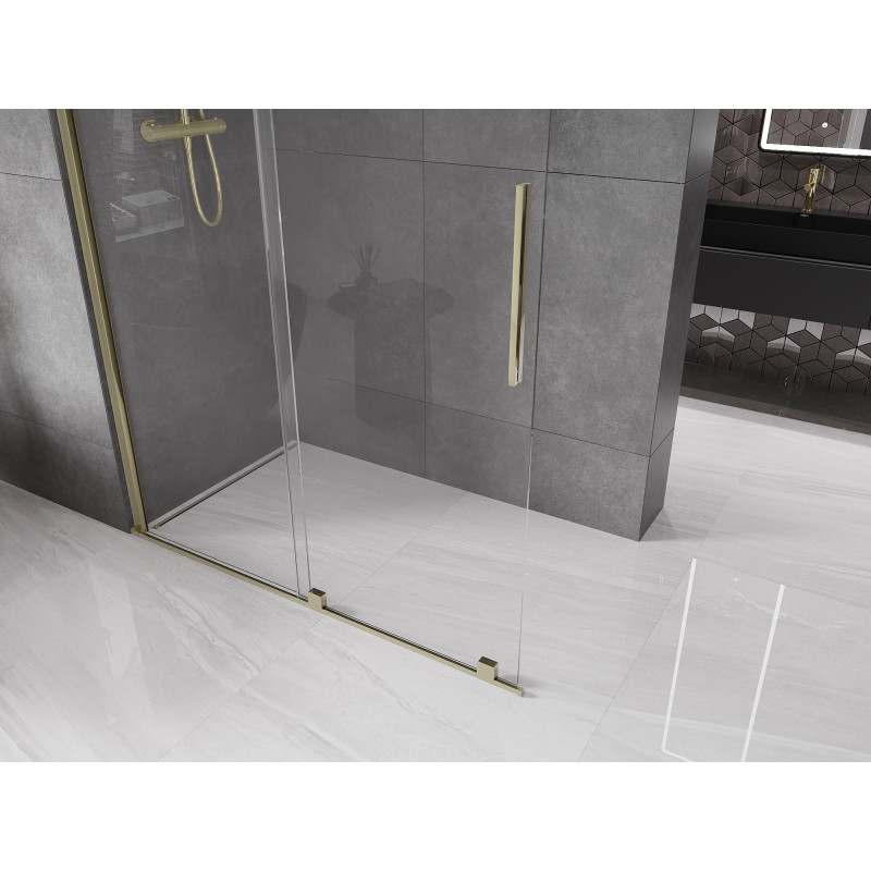 Mexen Velar плъзгаща се душ стена Walk-in 130 x 200 см, прозрачна 8 мм, златна