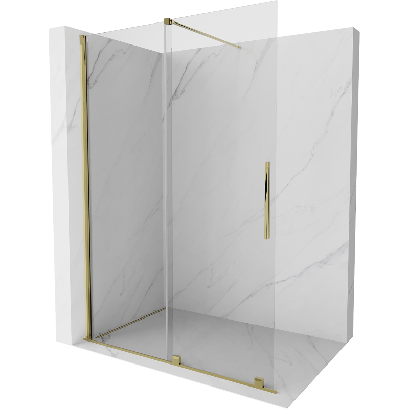Mexen Velar плъзгаща се душ стена Walk-in 140 x 200 см, прозрачна 8 мм, златна - 871-140-000-03-50