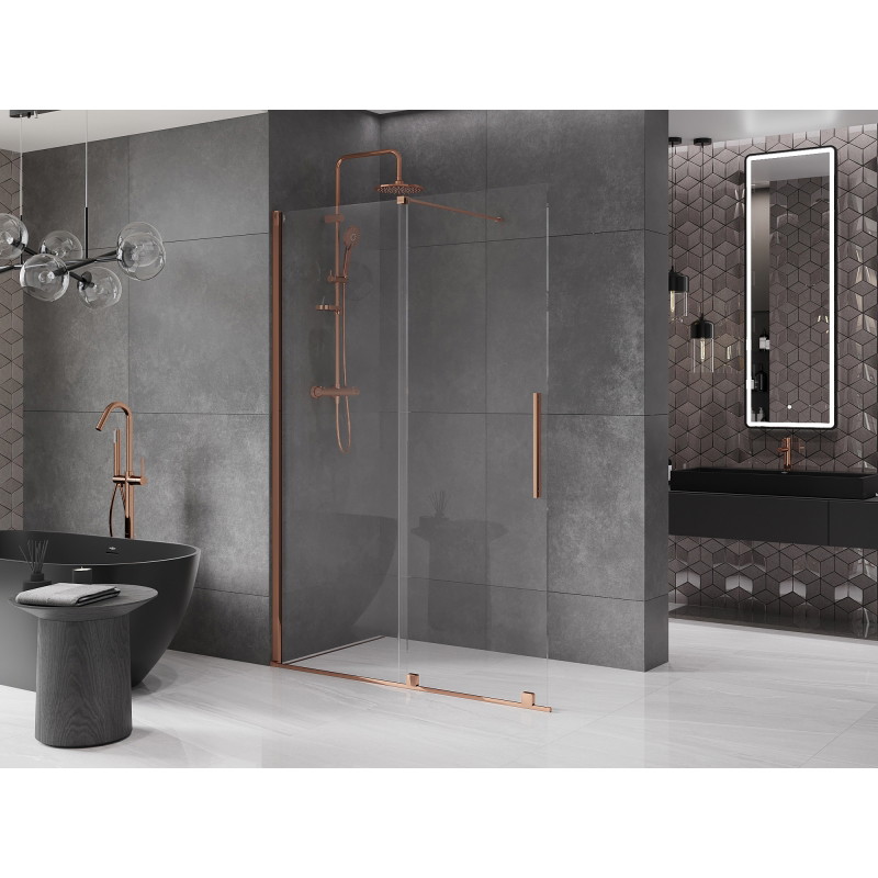 Mexen Velar плъзгаща се душ стена Walk-in 140 x 200 cm, прозрачна 8 mm, розово злато