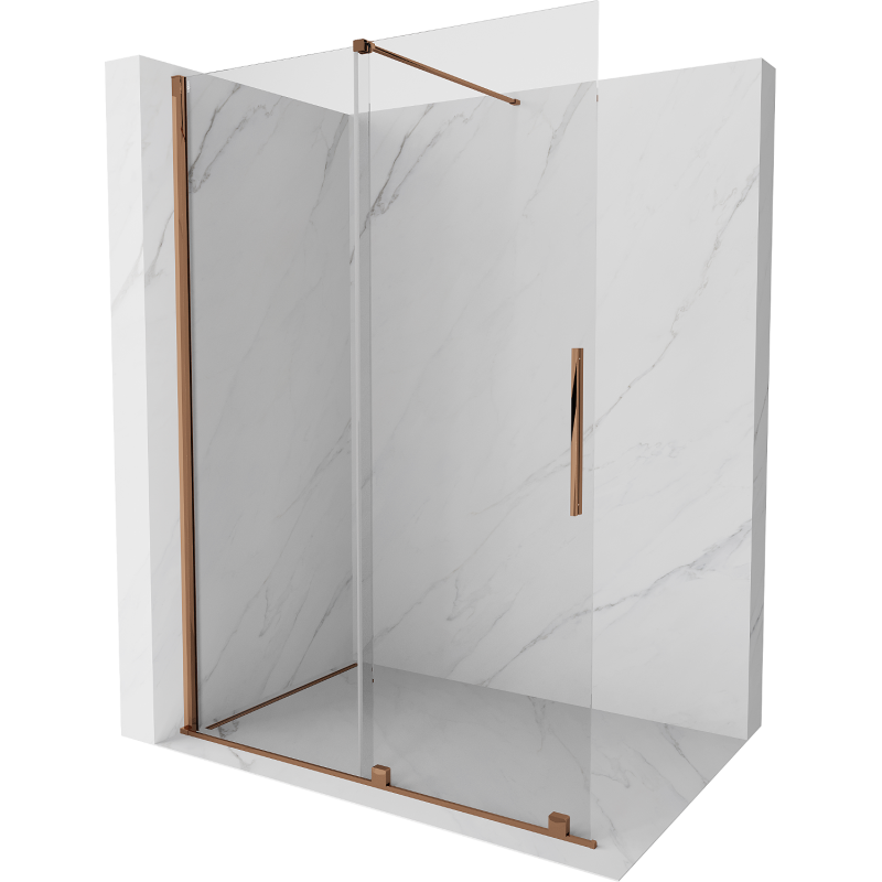 Mexen Velar плъзгаща се душ кабинна стена Walk-in 150 x 200 cm, прозрачно 8 mm, розово злато - 871-150-000-03-60