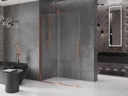 Mexen Velar плъзгаща се душ стена Walk-in 160 x 200 см, прозрачна 8 мм, розово злато