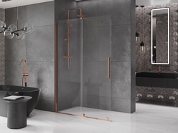 Mexen Velar разтегателна душ кабина Walk-in 160 x 200 см, прозрачно 8 мм, розово злато - 871-160-000-03-60
