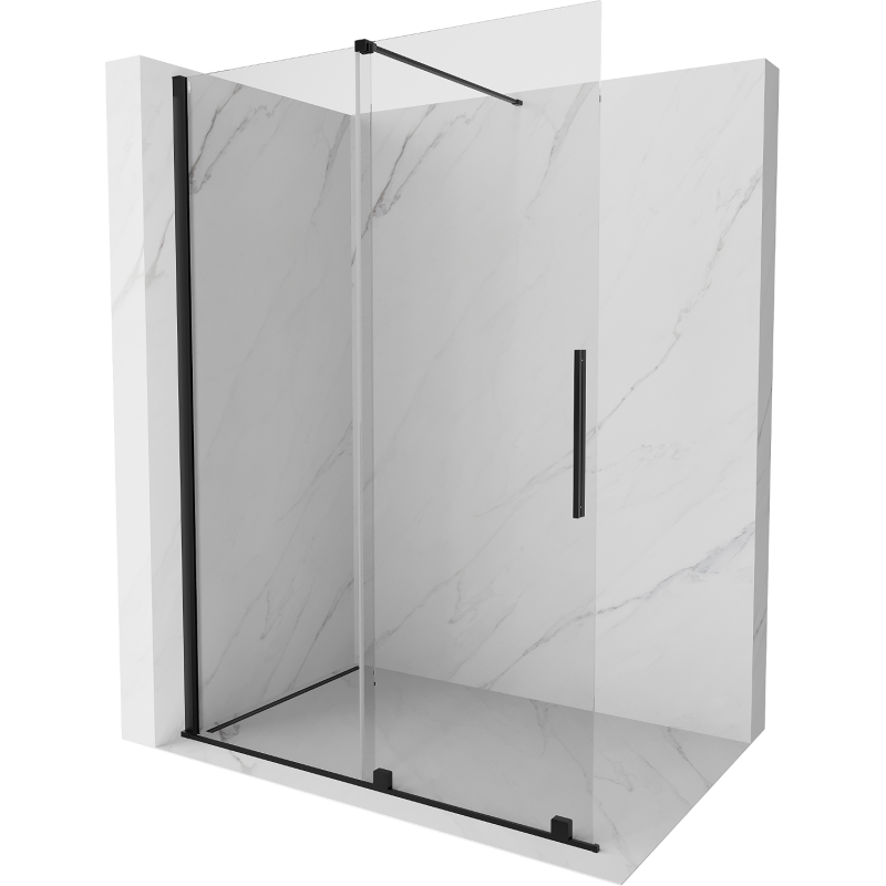 Mexen Velar плъзгаща се душ-преграда Walk-in 160 x 200 см, прозрачна 8 мм, черна - 871-160-000-03-70