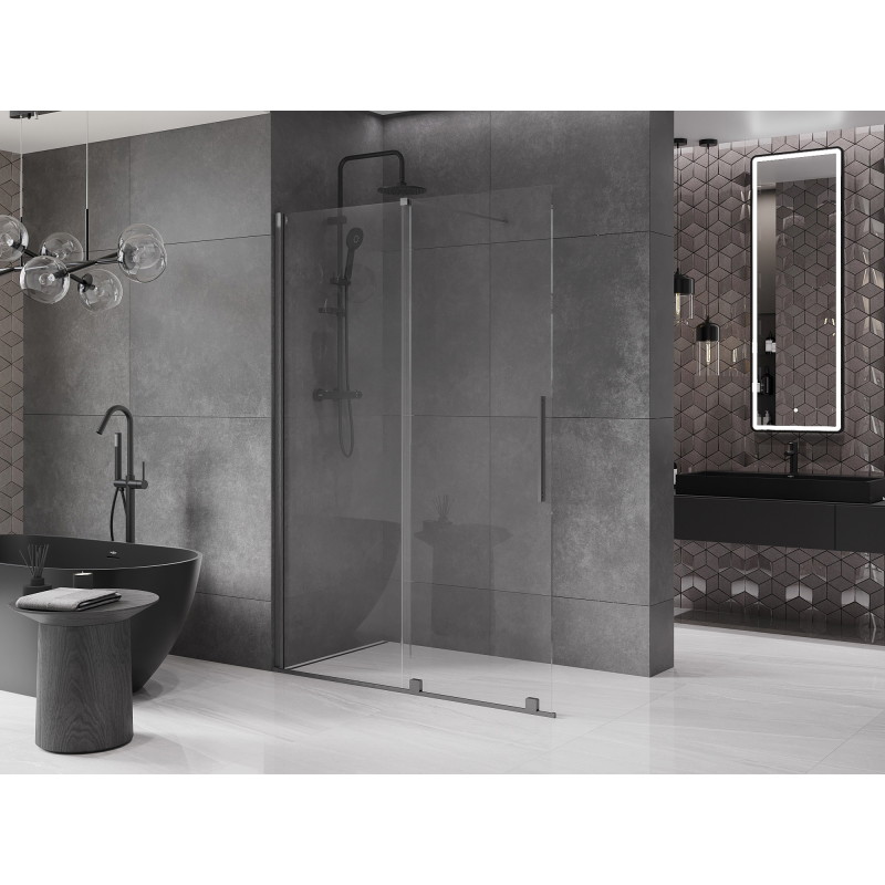 Mexen Velar плъзгаща се душ кабинна стена Walk-in 130 x 200 cm, прозрачна 8 mm, gun gray