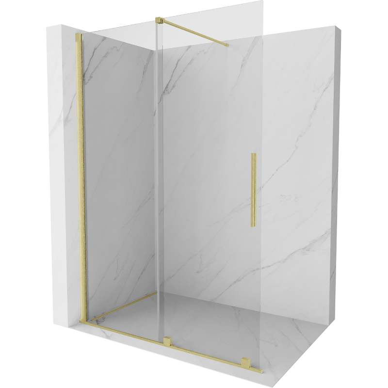 Mexen Velar плъзгаща се душ стена Walk-in 130 x 200 cm, прозрачен 8 mm, златна четкана - 871-130-000-03-55