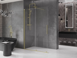 Mexen Velar плъзгаща преграда за душ Walk-in 130 x 200 cm, прозрачна 8 mm, златна